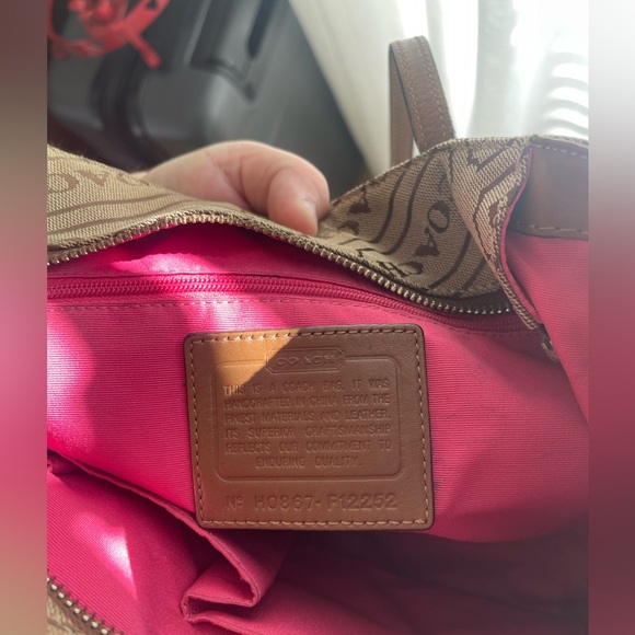 Coach Lozenge Brown Canvas Leather Trim Stripe Zipper Closure Tote Bag - Picture 4 of 5